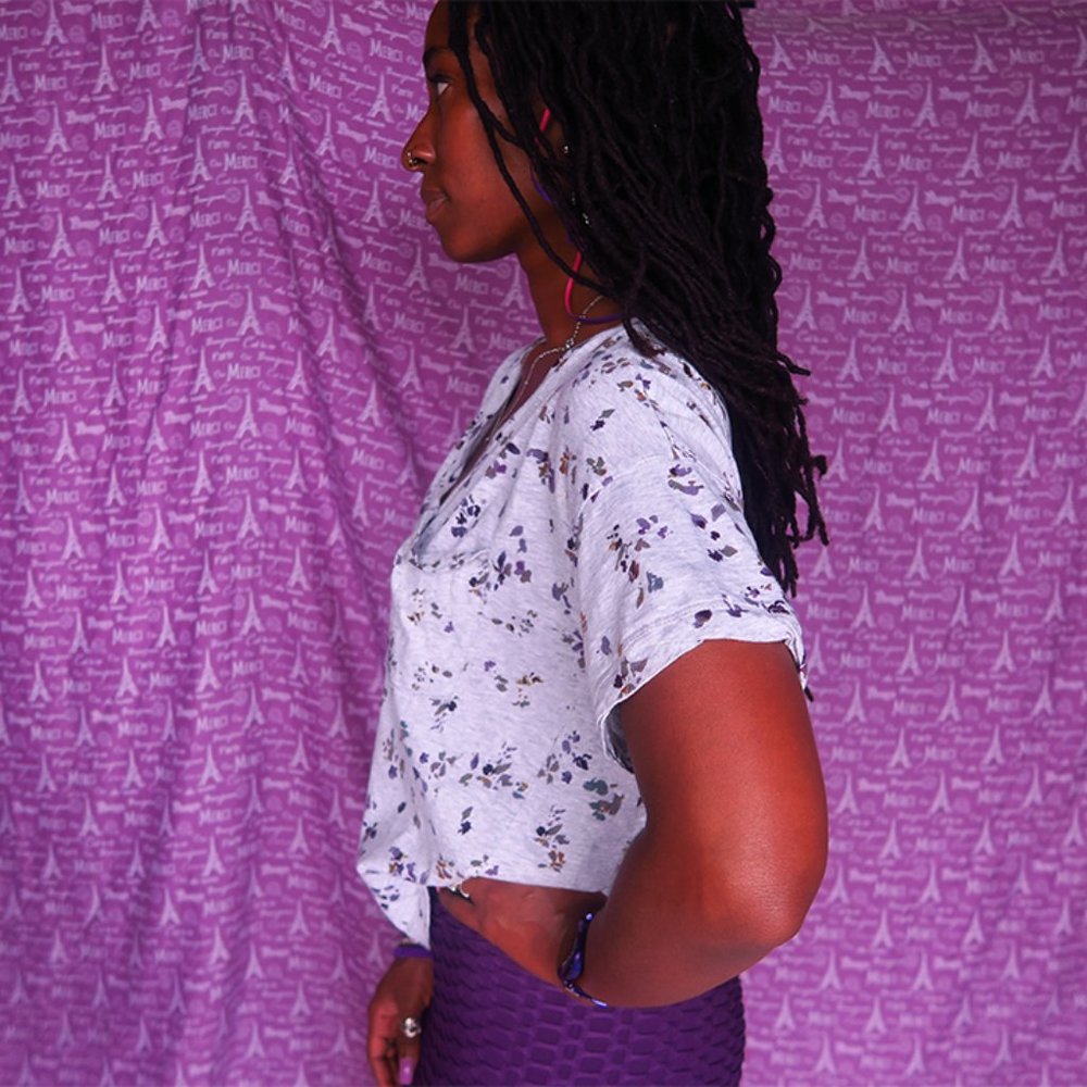 Pilcro ob1309777 t-shirt pocket on front floral top blouse tee shirt in gray S